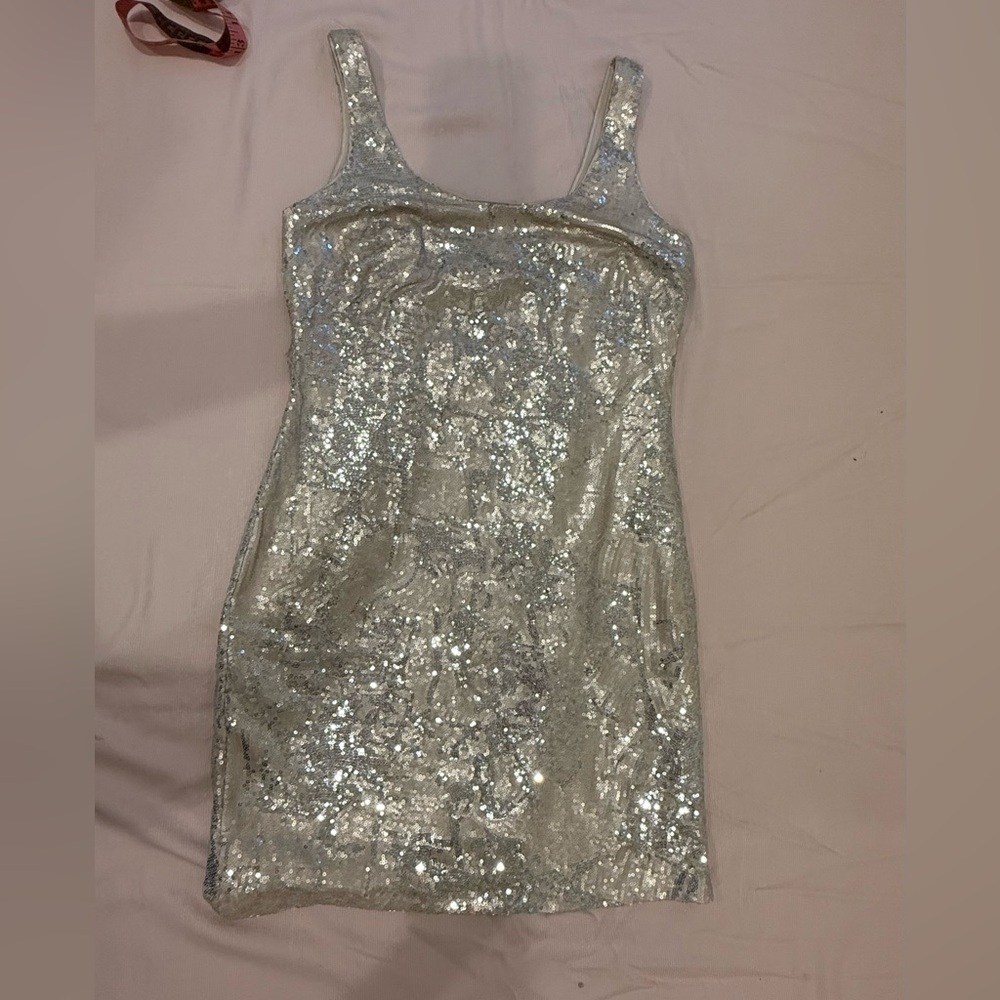 Aidan Mattox Sparkling Silver Mini Dress